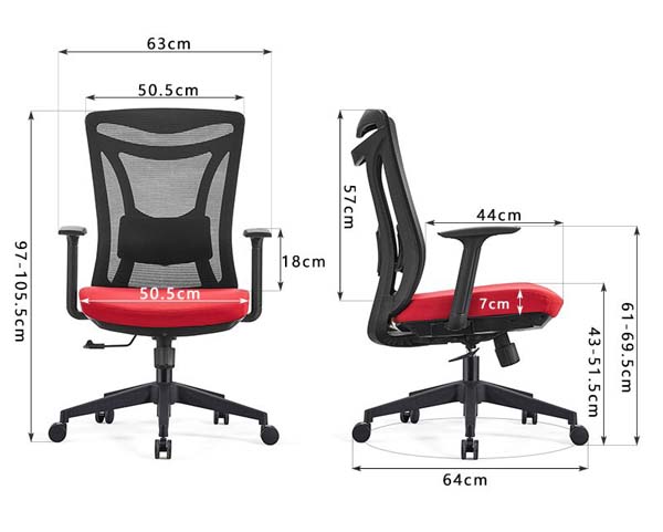 Mid-Back Ergonomic Mesh Office Chair with Red Padded Seat