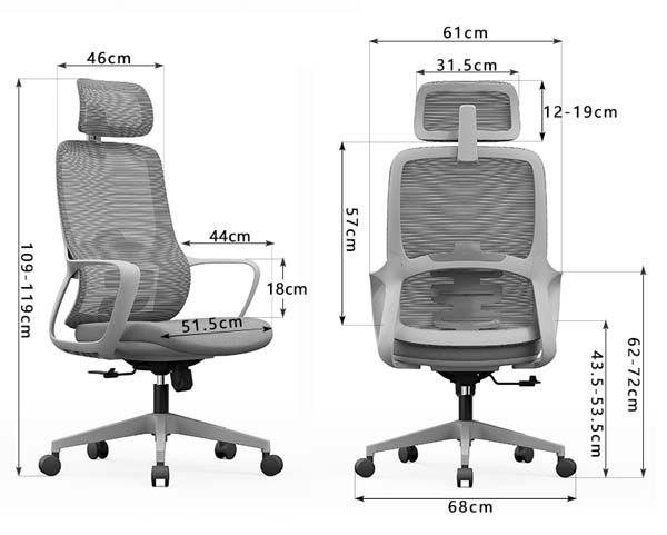 High Back Adjustable Headrest Mesh Ergonomic Office Chair with Fixed Armrests