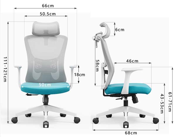 High-Back Ergonomic Mesh Office Chair with Adjustable Headrest, Fixed Armrests and White Frame