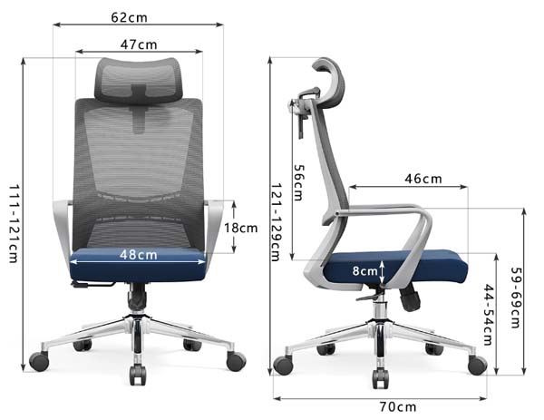 High-Back Ergonomic Mesh Office Chair with Adjustable Headrest and Blue Padded Seat
