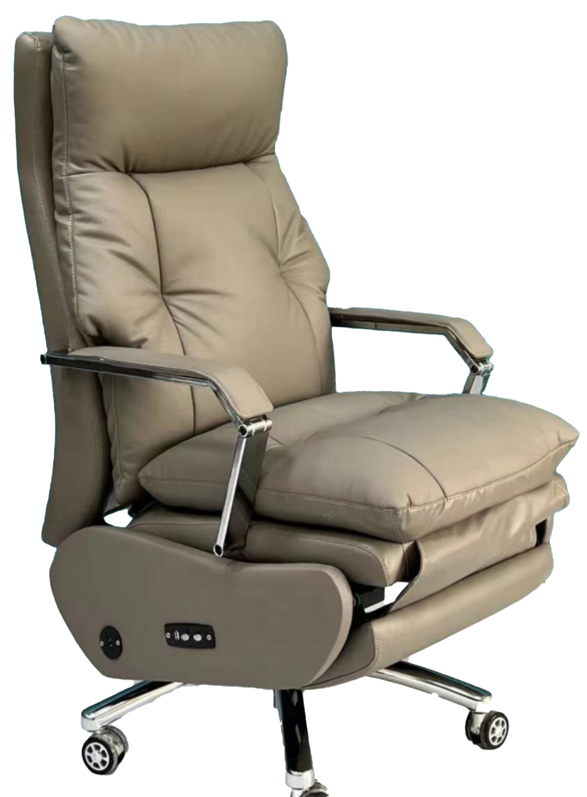 Taupe Quilted Leather Electric Reclining Executive Office Chair with Extendable Footrest