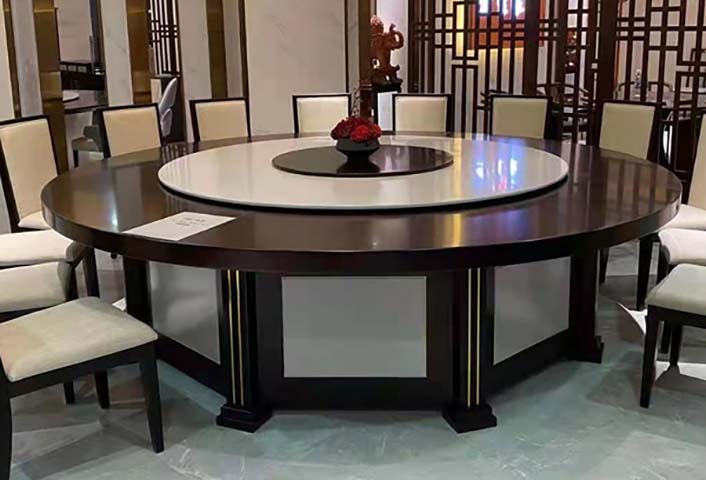 New Chinese Style Large Round Banquet Dining Table with Central Rotating Turntable