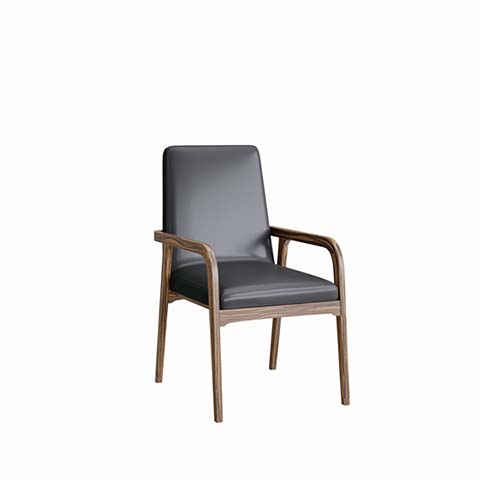 Dark Gray Upholstered Walnut Bentwood Arm Dining Chair