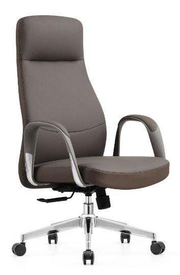 Two-Tone Brown-Grey Faux Leather High-Back Executive Office Chair with Chrome Base