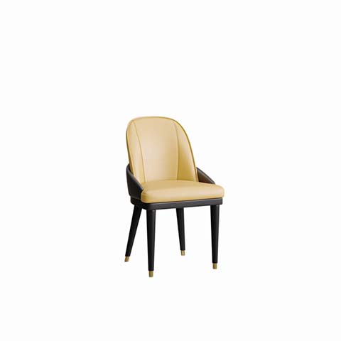 Cream Upholstered Channel-Back Dining Armchair with Black Frame and Brass Foot Caps