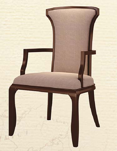 Dark Walnut Finish Beige Upholstered Solid Wood Dining Armchair