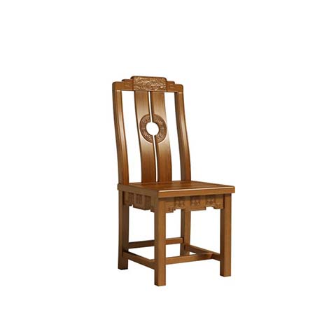 Traditional Chinese Armless Solid Wood Dining Side Chair with Carved Coin Cutout Back