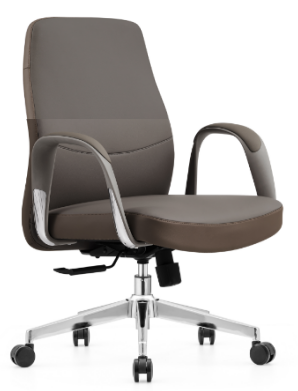 Mid-Back Taupe Faux Leather Executive Swivel Office Chair with Chrome Base