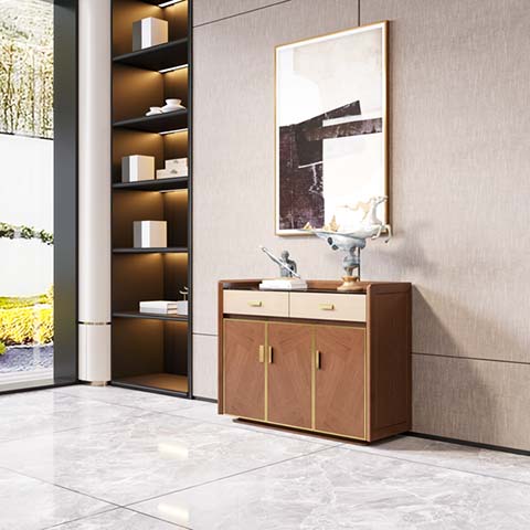 Modern Luxury Walnut & Cream 2-Drawer 3-Door Entryway Sideboard Storage Cabinet