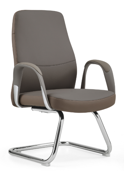 Two-tone brown PU leather cantilever office visitor chair with chrome sled base