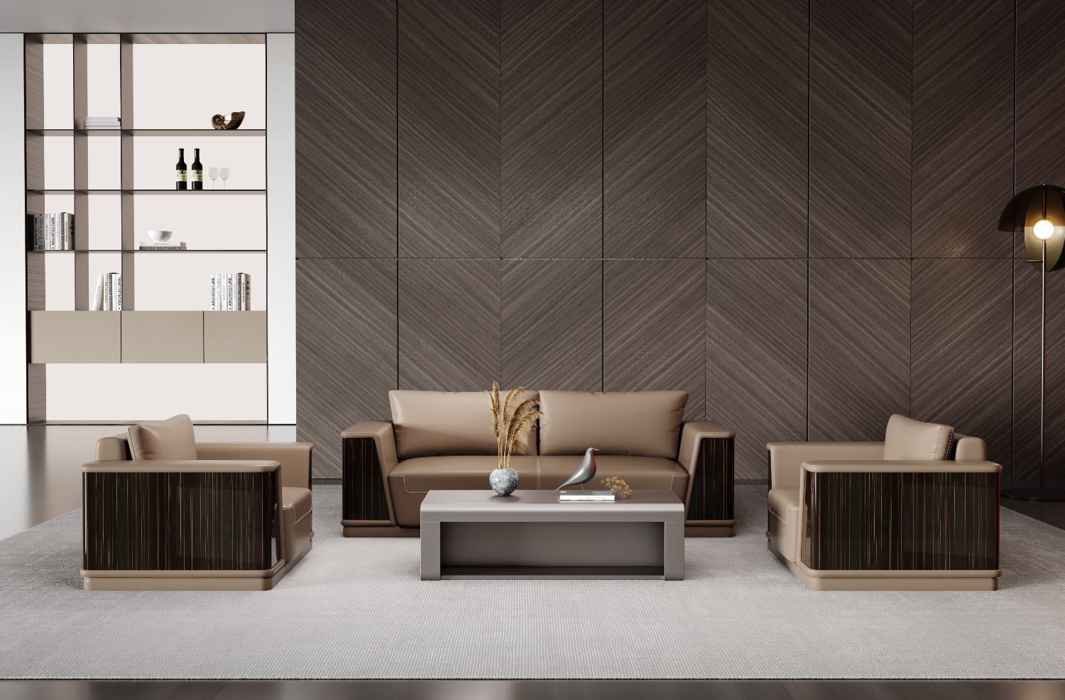Modern Low-Profile Rectangular Matte Taupe Coffee Table with Open Recessed Hollow Base
