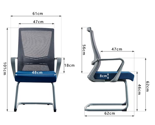 Fixed Cantilever Sled Base Mesh Back Navy Fabric Seat Conference Office Chair