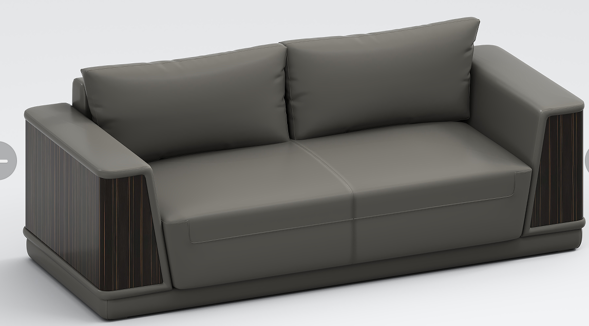 Dark Gray Faux Leather Two-Seat Office Reception Loveseat with Dark Wood Veneer Arm Accents