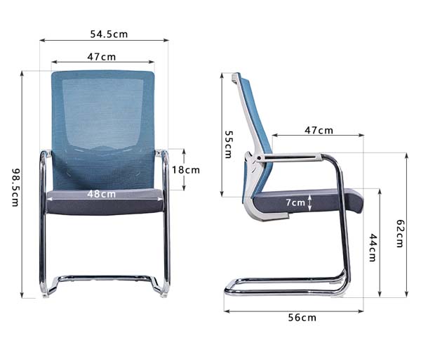 Blue Mesh Back Cantilever Conference Office Chair with Fixed Chrome Arms