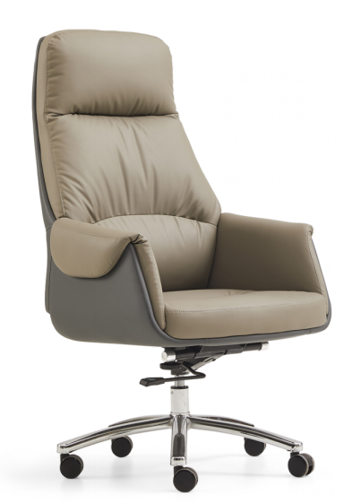 Two-tone Light Taupe & Dark Gray High-Back Cat-Scratch Faux Leather Executive Swivel Office Chair