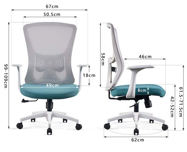 Mid-Back Ergonomic Mesh Office Chair with Teal Fabric Seat