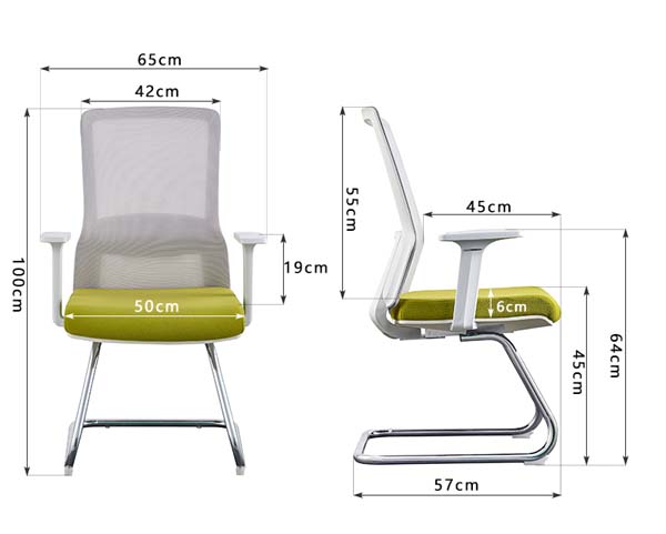 Fixed Cantilever Mesh Back Conference Visitor Chair with Olive Green Padded Seat