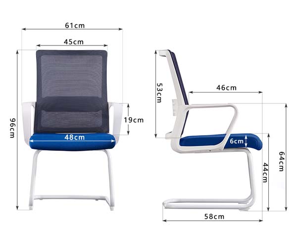 Bow-Framed Mesh Back Conference Office Chair, White Frame Blue Seat