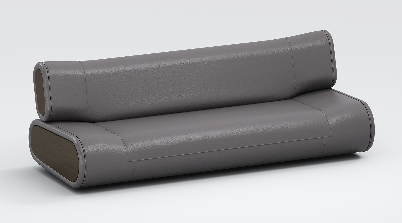 Low Profile Floor-Sitting Armless Rolled Grey Leather Sofa