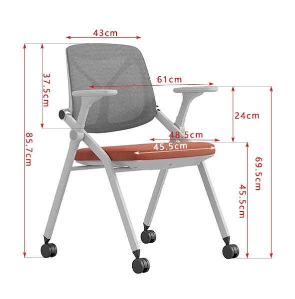 Foldable Mobile Mesh-Back Training Office Chair with Fixed Armrests and Casters