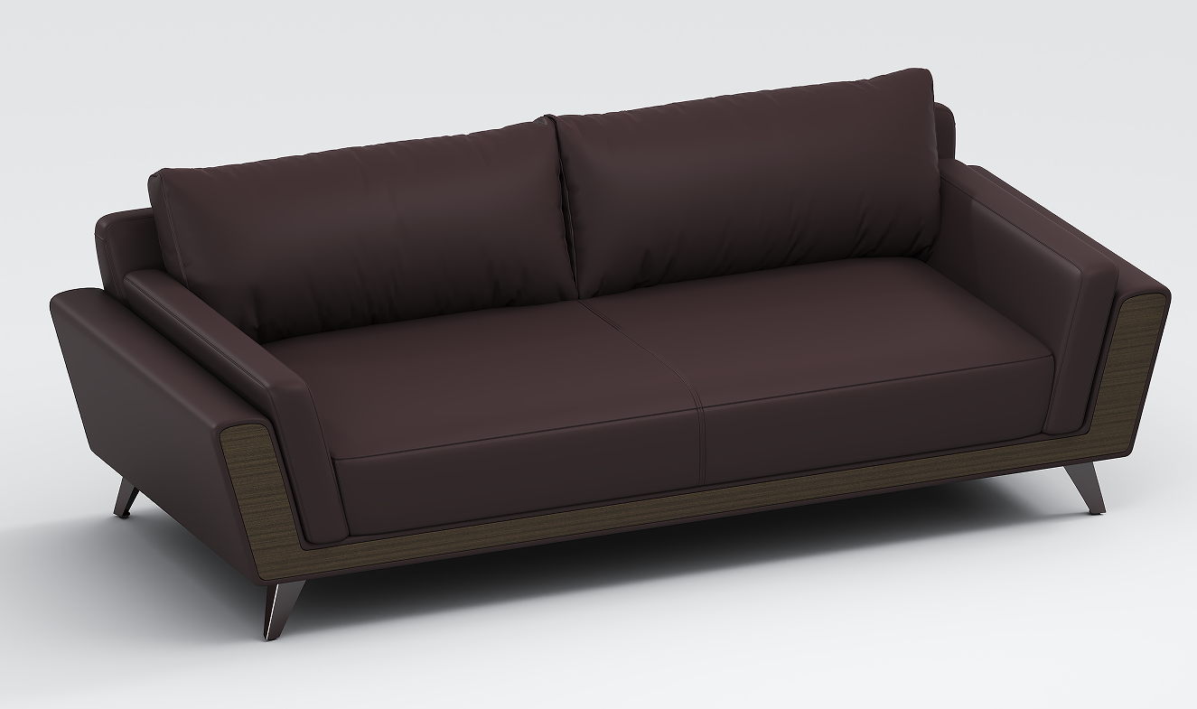 Dark Brown Leather 3-Seater Office Reception Sofa with Wood Accent Trim