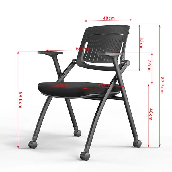 Wheeled Folding Training Chair with Fixed Armrests