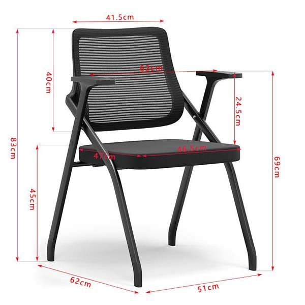 Stackable Folding Office Conference Chair with Fixed Arms, Mesh Back