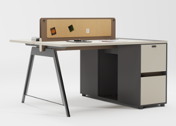 2-Person L-Shaped Office Workstation with Desk Divider and Integrated Pedestal