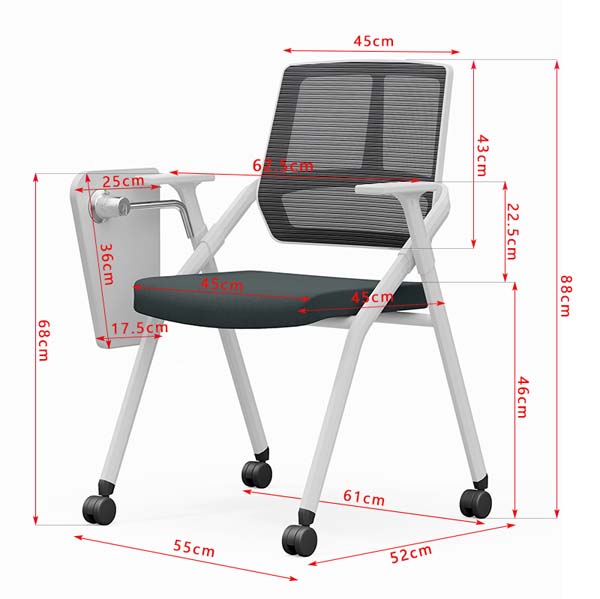 Foldable Mesh Training Chair with Left Writing Tablet and Casters