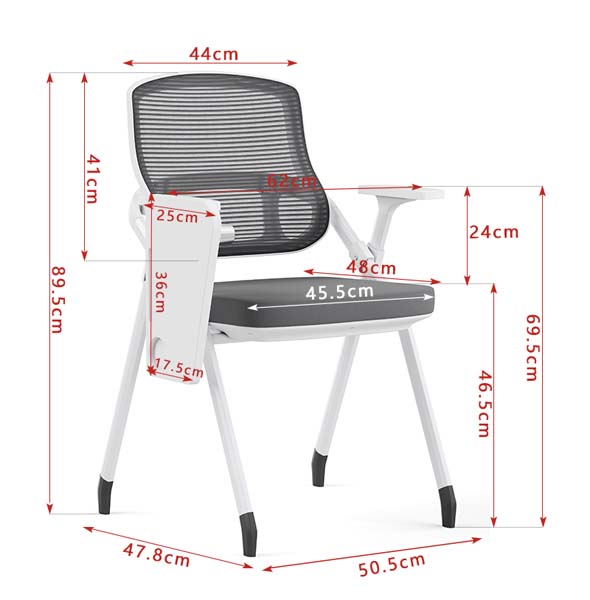 Fixed Sled-Base Mesh Back Training Meeting Chair with Left Foldable Writing Tablet