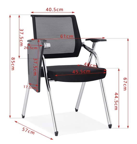 Stackable Mesh Back Conference Training Chair With Left-Side Fold-Out Writing Tablet