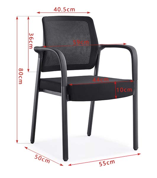 Black Mesh Back Fixed 4-Leg Conference Office Chair with Padded Seat and Integrated Armrests