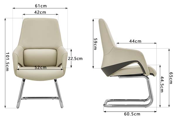 Beige Upholstered Cantilever Meeting Chair with Integrated Armrests and Chrome Sled Base