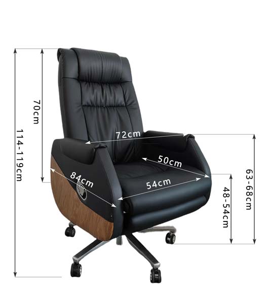 High-Back Reclining Faux Leather Executive Office Chair with Wood Accents