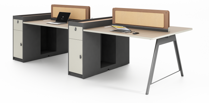 2-Person Face-to-Face Modular Office Workstation Desk with Integrated Lockable Storage Pedestals and Cork Privacy Dividers