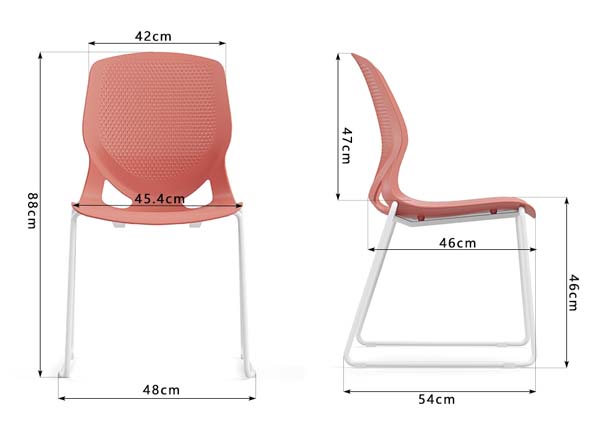 Armless Stackable Molded PP Sled-Base Side Chair, Coral Pink