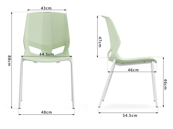 Light Green Armless Stackable Molded Plastic Meeting Chair with White Powder-Coated Sled Frame