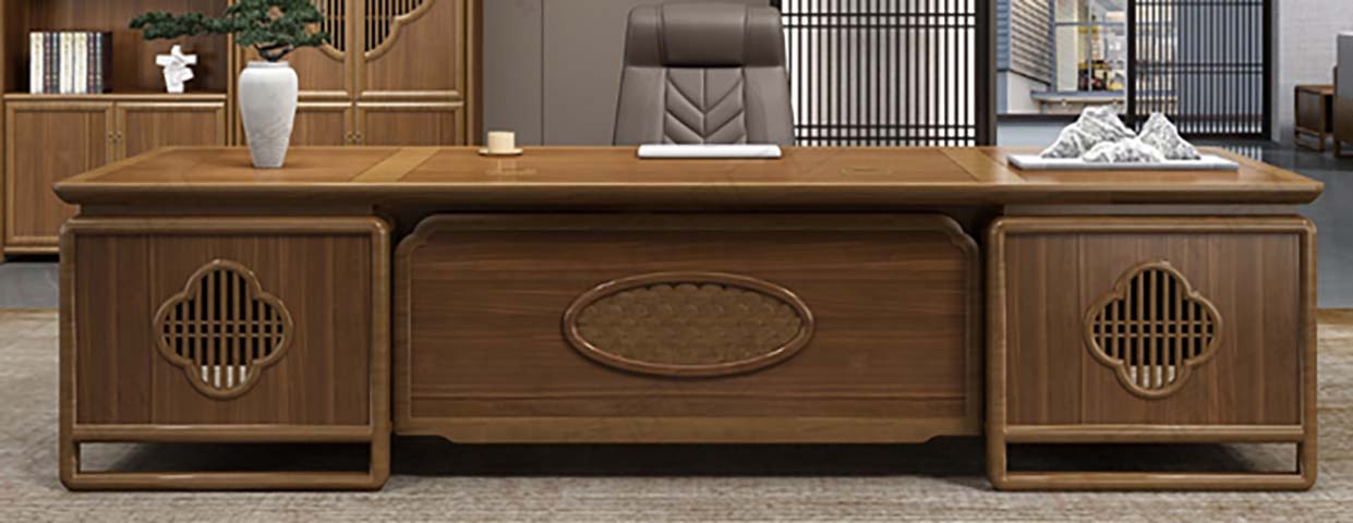 Walnut Finish New Chinese Style Double-Pedestal Executive Desk