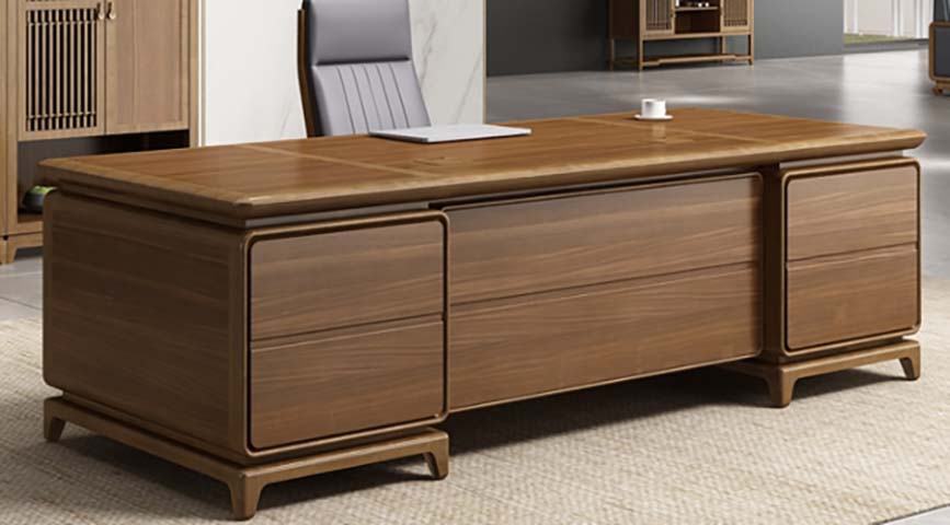 Walnut Finish Double Pedestal Executive Desk with 6 Drawers