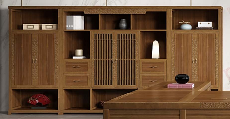 New Chinese Style Solid Wood Executive Office Storage Hutch Cabinet