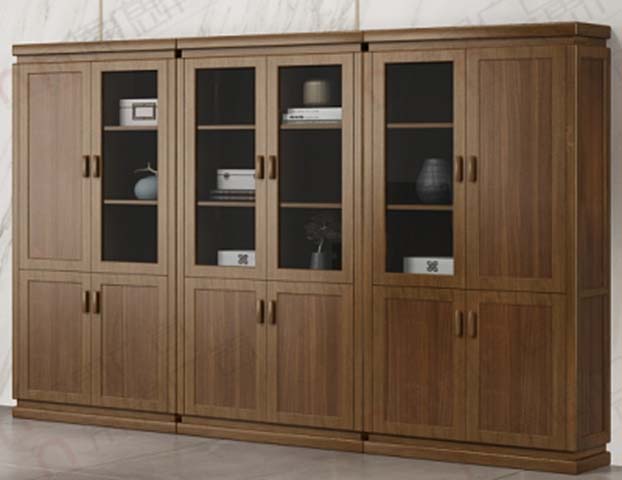 Walnut Veneer 3-Section Combination Display Storage Bookcase