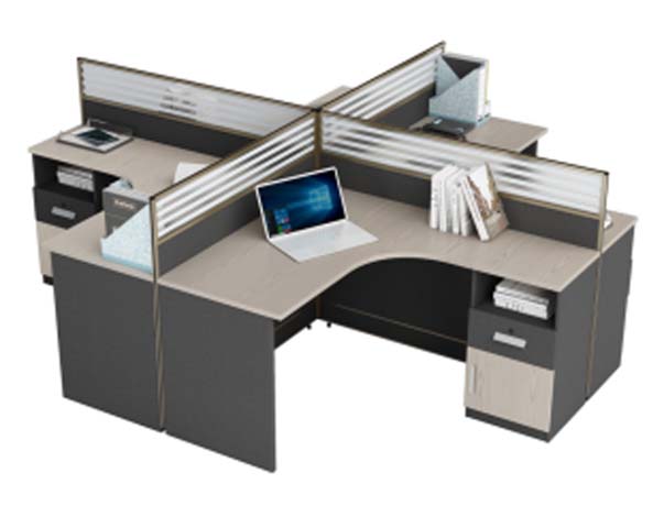 4-Person Cross Partition Office Cubicle Workstation with Integrated Storage