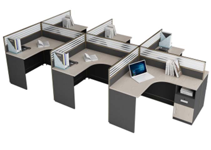 6-Person L-Shaped Cluster Office Cubicle Workstation with Partitions and Storage Pedestals
