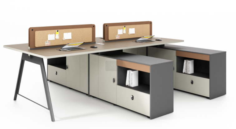 4-Person Face-to-Face Office Workstation Desk with Integrated Storage and Cork Divider Screens