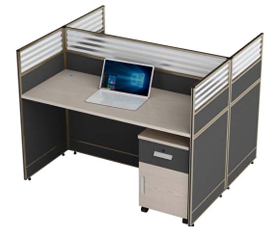 Single-Person Office Cubicle Workstation with 3-Sided Privacy Panels and Mobile Under-Desk Pedestal