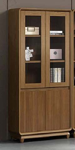 Walnut Finish Two-Section Double-Door Display Bookcase Cabinet