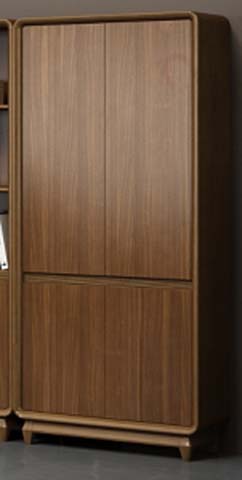 Walnut Grain Fluted 4-Door Handleless Freestanding Wardrobe with Rounded Frame