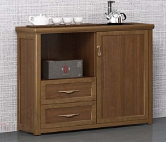 New Chinese Style Walnut Brown Office Tea Storage Cabinet with Open Shelf, Two Drawers and Single Door