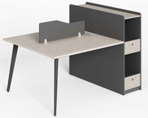 Two-Tone 2-Person Partition Office Workstation with Integrated Side Storage Pedestal