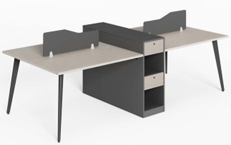 2-Person Face-to-Face Office Workstation Desk with Central Lockable Storage and Privacy Dividers